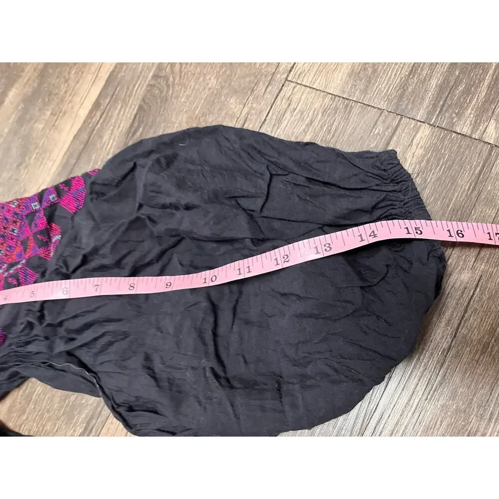 Free People Vacay Vibin Top XS Black Embroidered Boho Festival Cold Shoulder